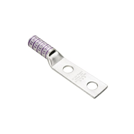 Burndy Two-Hole Compression Lug, 4/0 AWG Max, 1 to 2 in Stud, Long Barrel, Copper, Purple YAZ282N